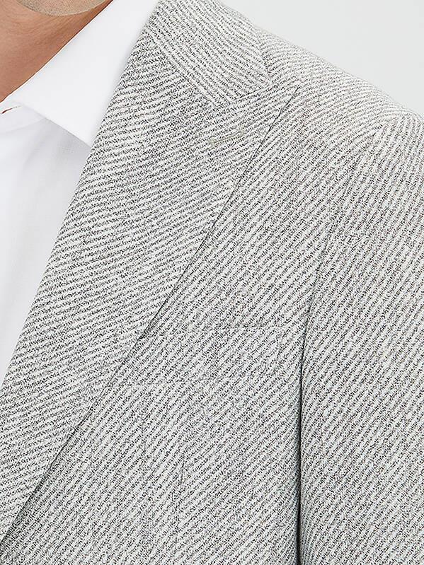 Gri Desenli Modern Fit Keten Karışımlı Ceket