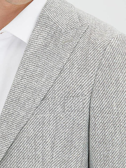Gri Desenli Modern Fit Keten Karışımlı Ceket