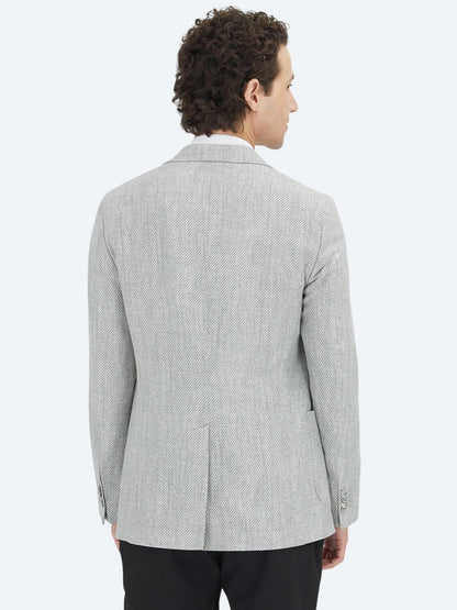 Gri Desenli Modern Fit Keten Karışımlı Ceket
