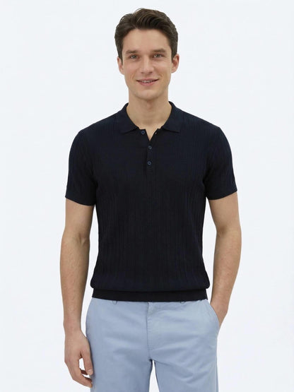 Lacivert Polo Yaka Desenli Triko