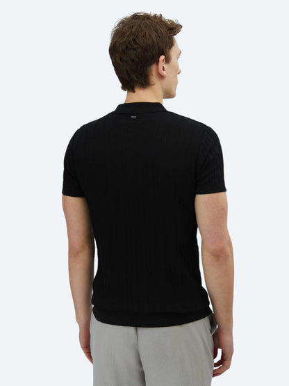 Siyah Polo Yaka Desenli Triko