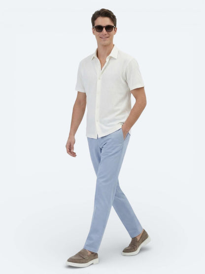 Ekru Desenli Regular Fit Kısa Casual Gömlek