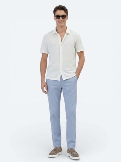 Ekru Desenli Regular Fit Kısa Casual Gömlek