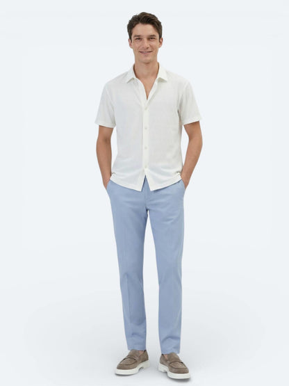 Ekru Desenli Regular Fit Kısa Casual Gömlek