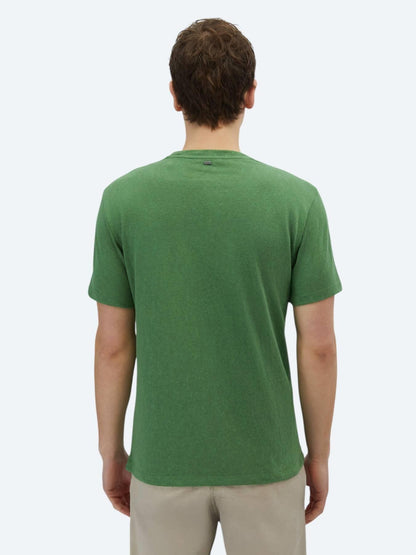 Fıstık Yeşili Düz Bisiklet Yaka Pamuk Karışımlı T-shirt