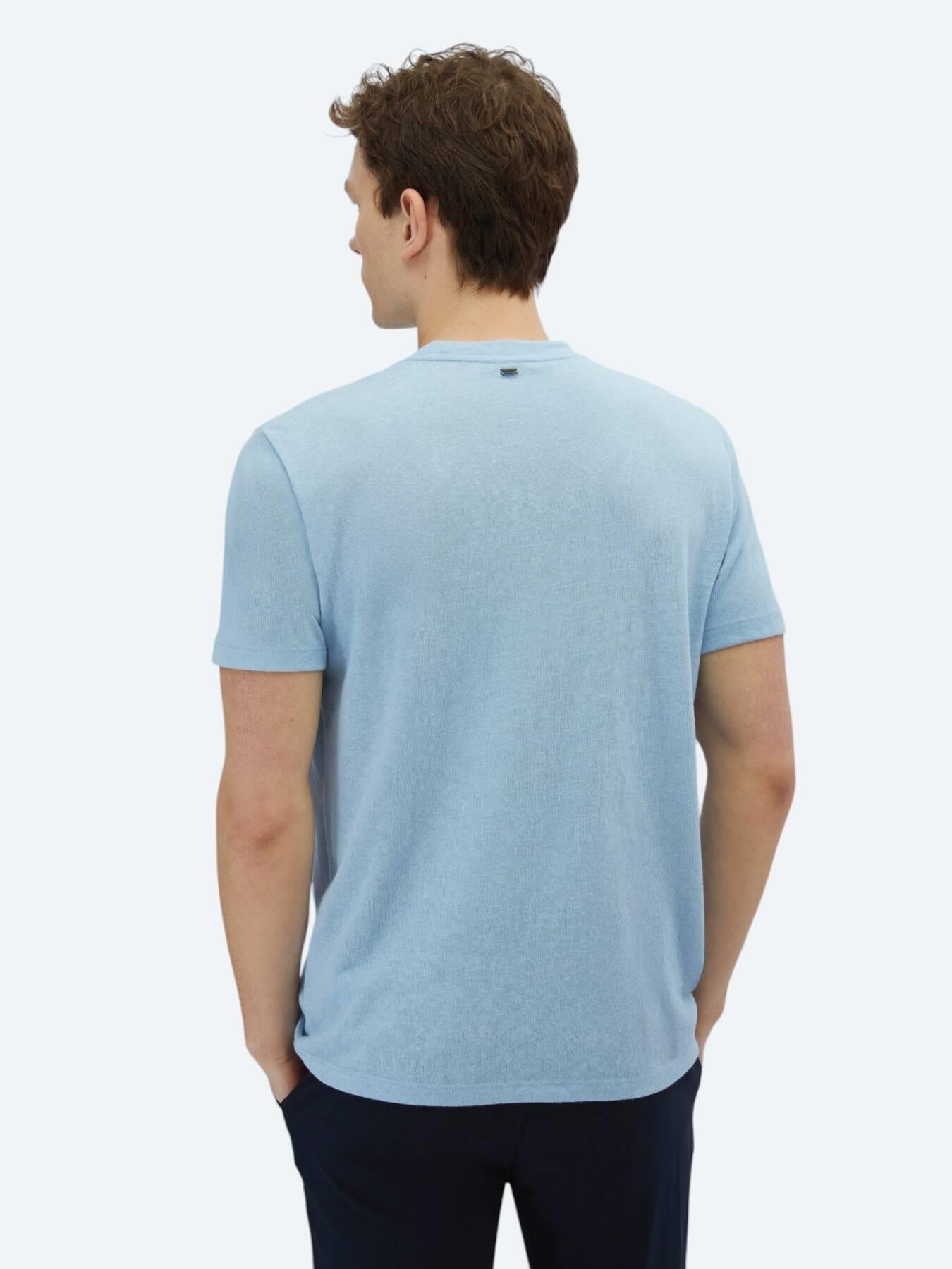 Mavi Düz Bisiklet Yaka Pamuk Karışımlı T-shirt
