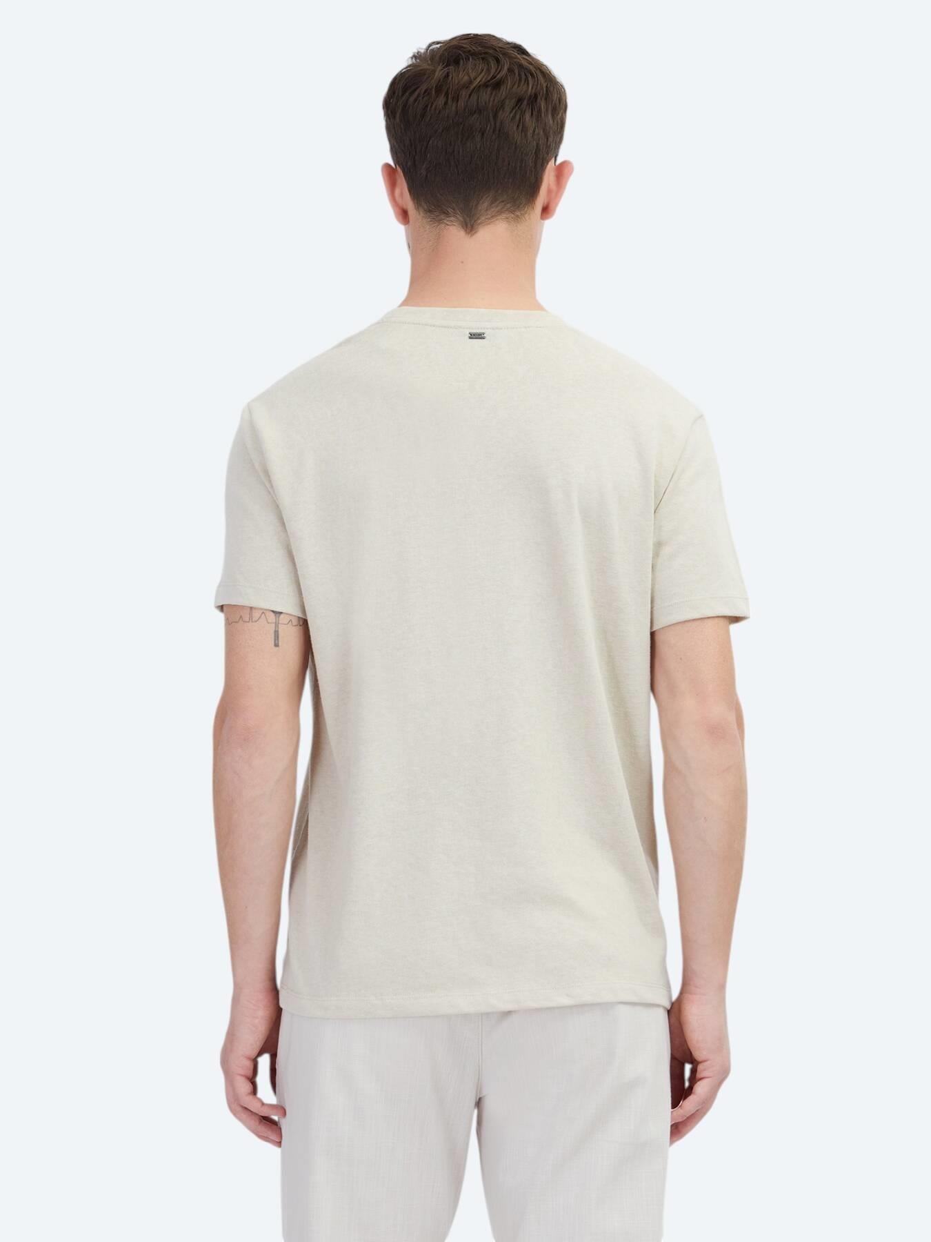 Bej Düz Bisiklet Yaka Pamuk Karışımlı T-shirt