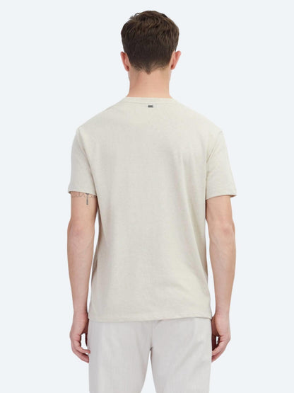 Bej Düz Bisiklet Yaka Pamuk Karışımlı T-shirt