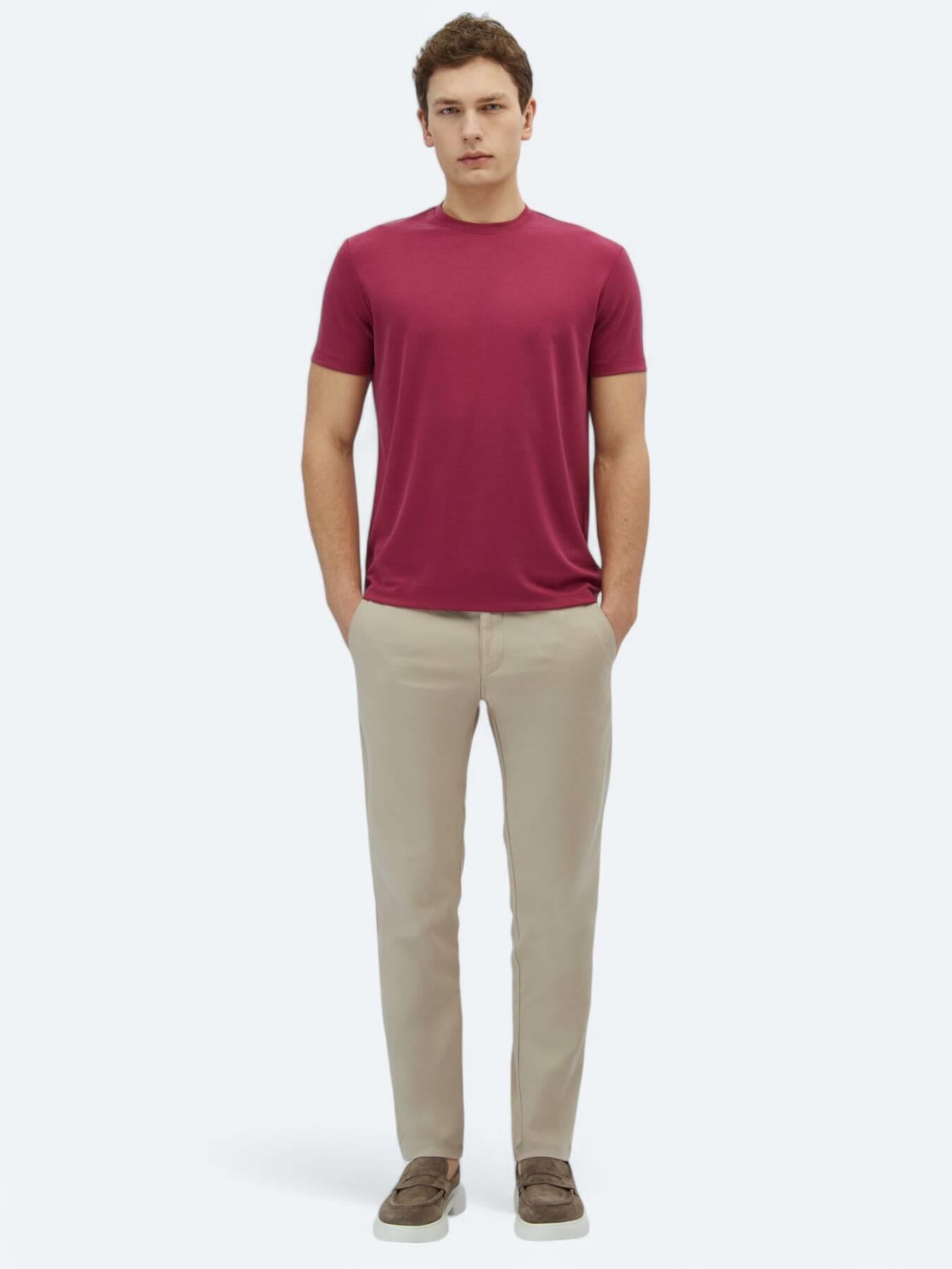 Mürdüm Düz Bisiklet Yaka T-shirt
