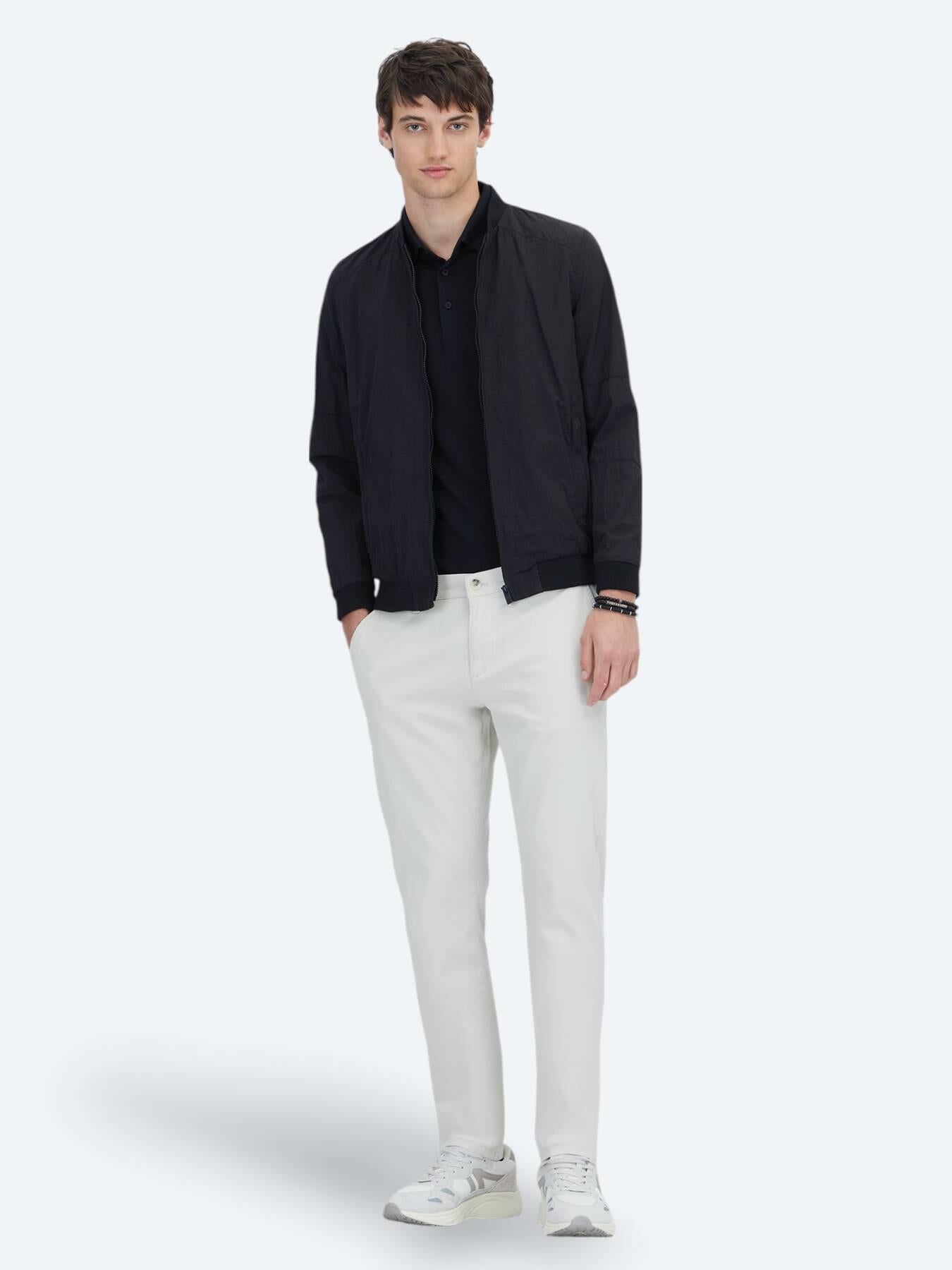 Siyah Regular Fit Dik Yaka Casual Dokuma Mont