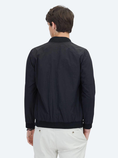 Siyah Regular Fit Dik Yaka Casual Dokuma Mont