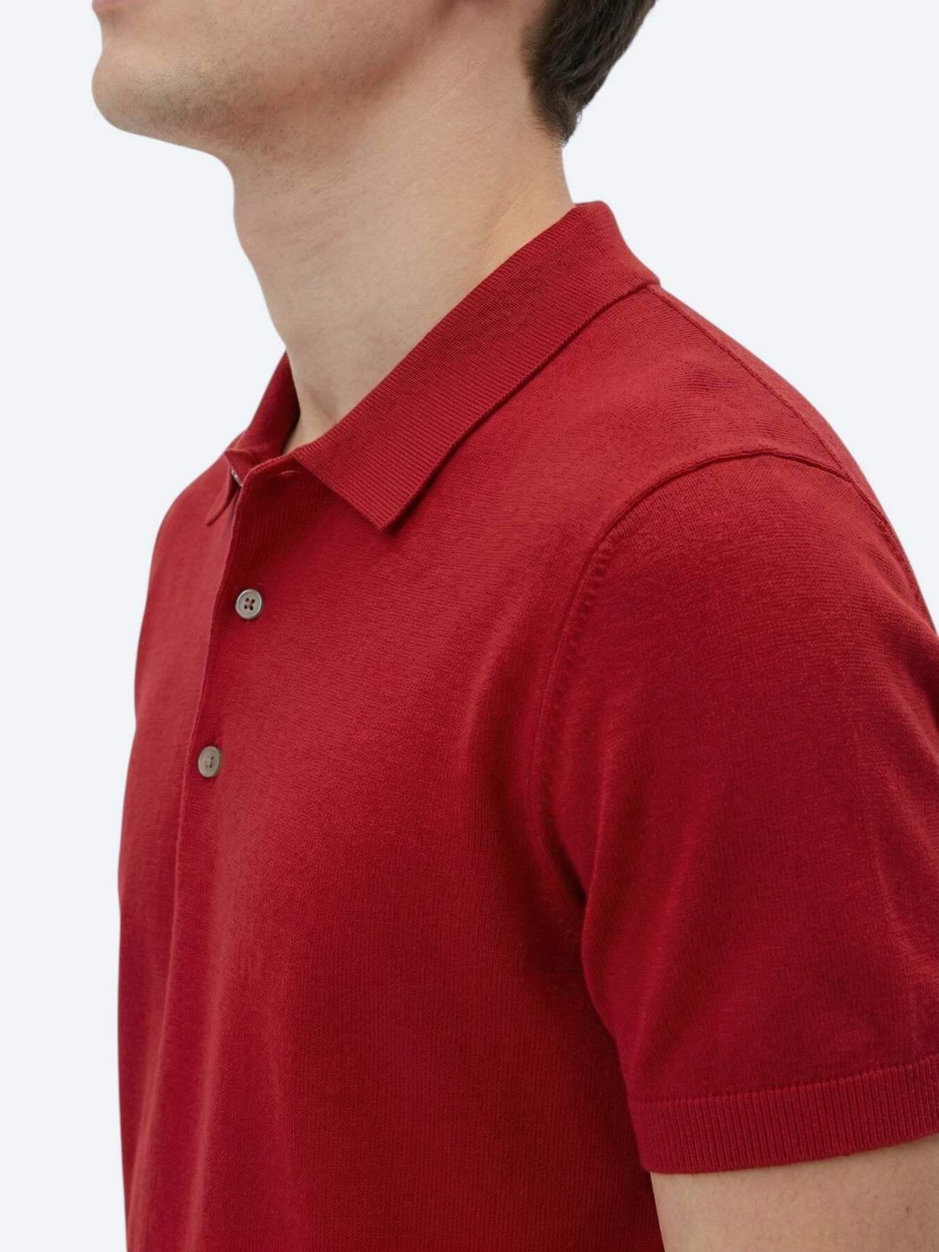Kırmızı Polo Yaka Düz Örgü Triko