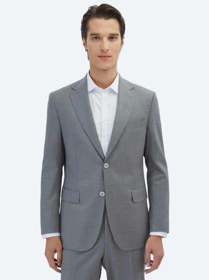 Gri Desenli Modern Fit Yün Karışımlı Takım Elbise