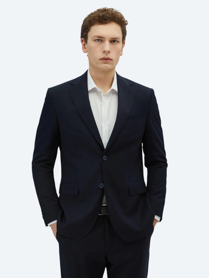 Lacivert Desenli Modern Fit Yün Karışımlı Takım Elbise