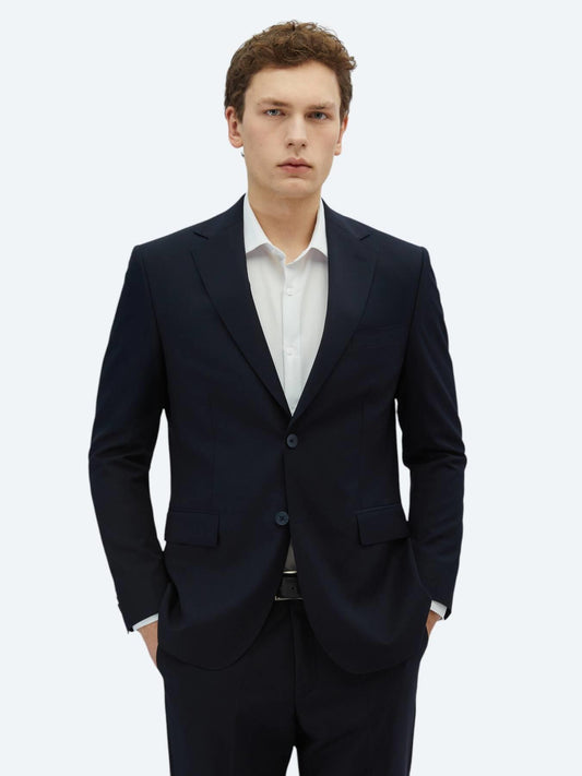 Lacivert Desenli Modern Fit Yün Karışımlı Takım Elbise
