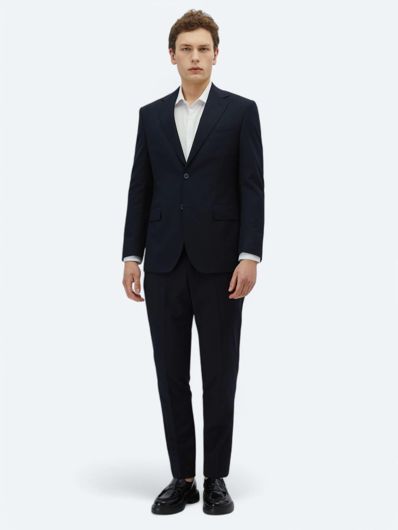 Lacivert Desenli Modern Fit Yün Karışımlı Takım Elbise