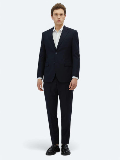 Lacivert Desenli Modern Fit Yün Karışımlı Takım Elbise