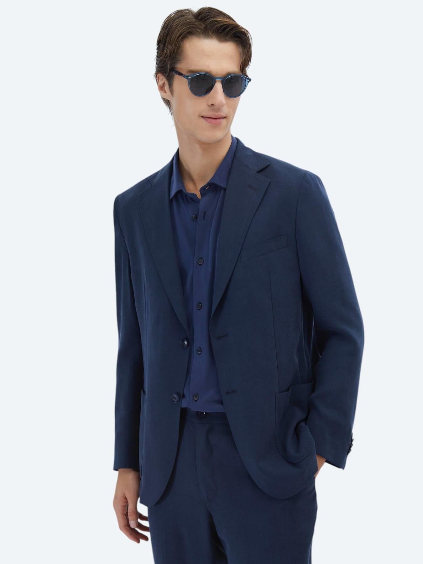 Lacivert Desenli Modern Fit Takım Elbise
