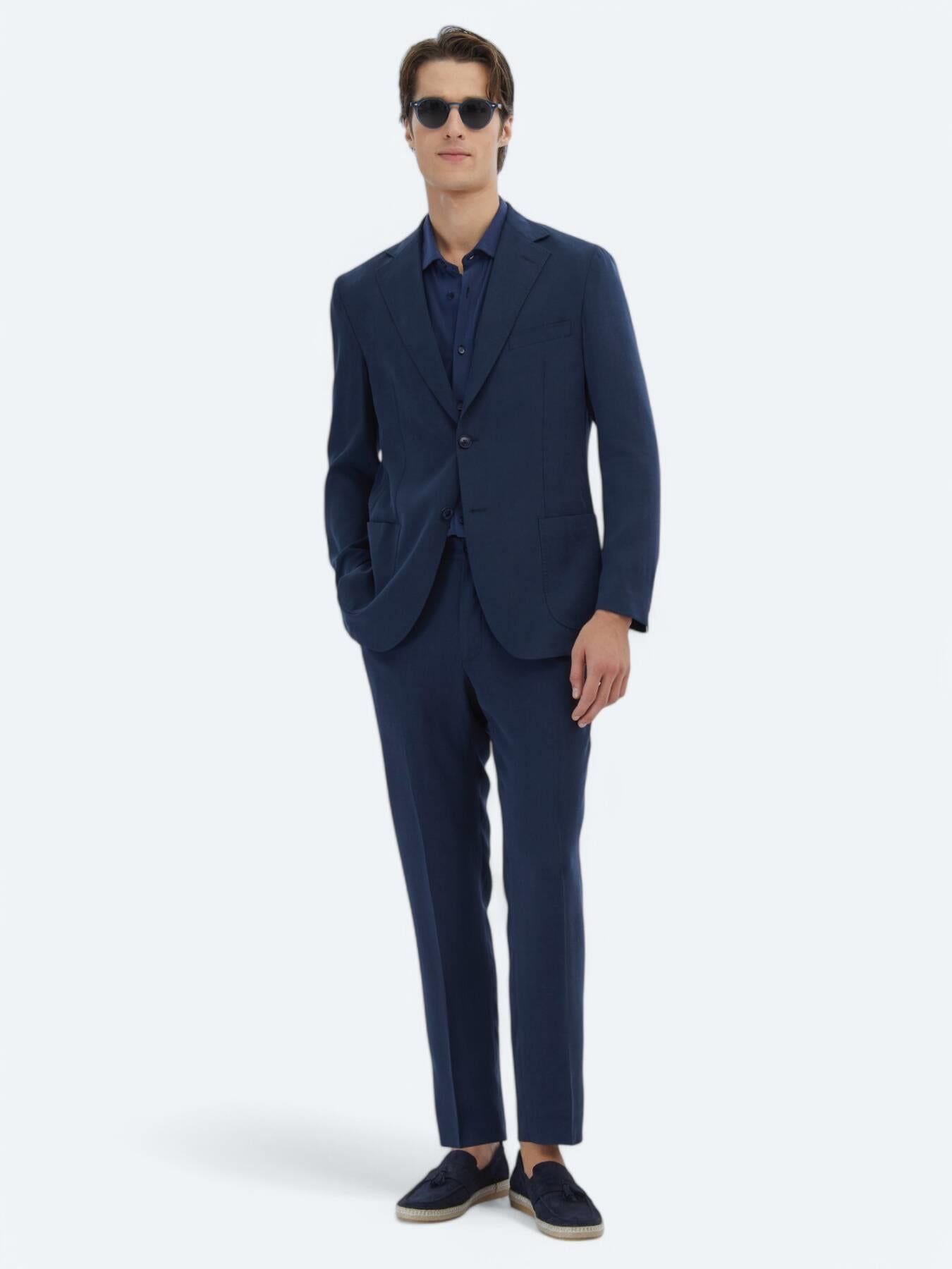 Lacivert Desenli Modern Fit Takım Elbise