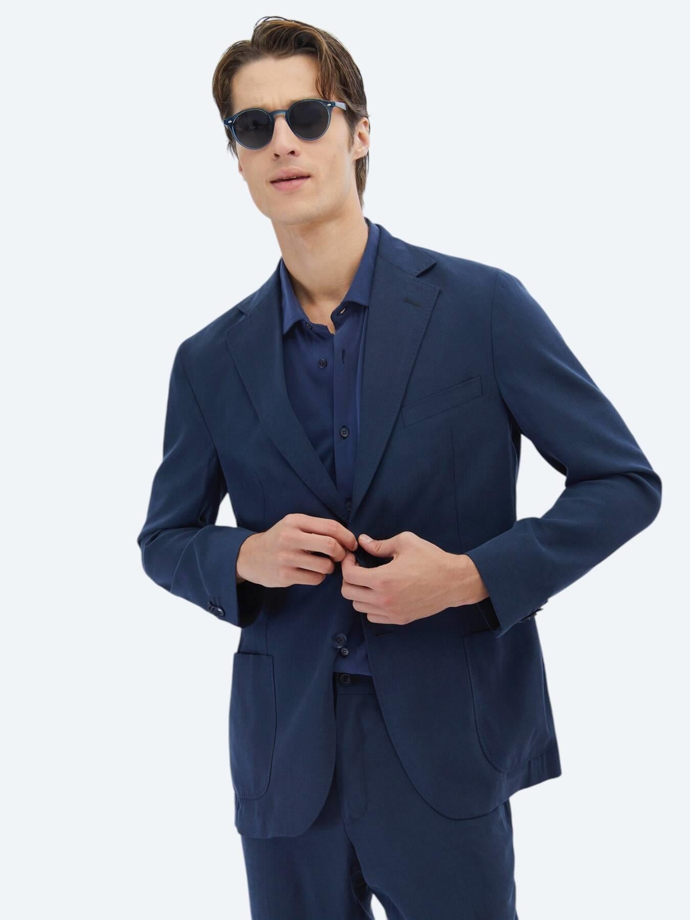 Lacivert Desenli Modern Fit Takım Elbise