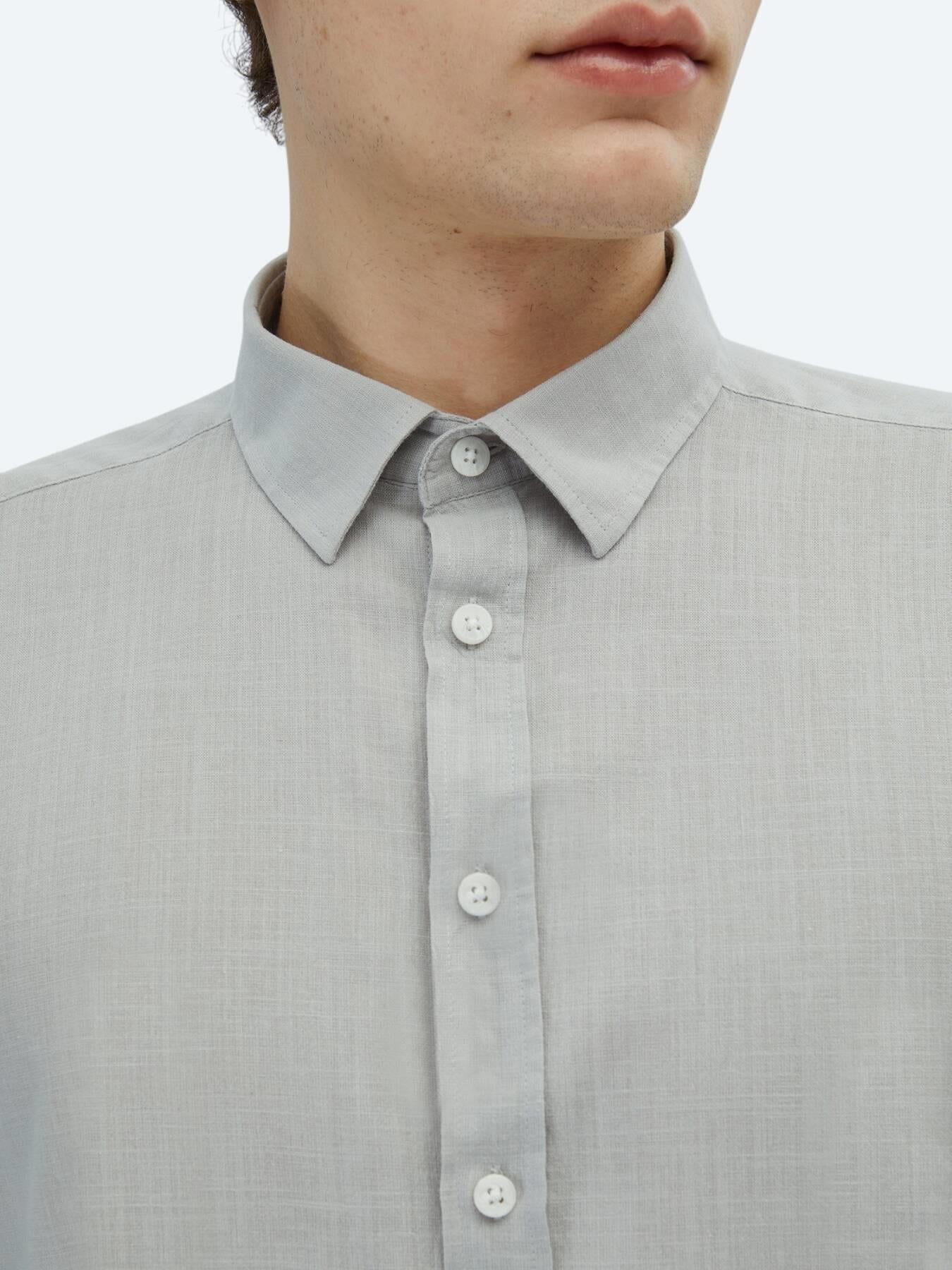 Açık Gri Düz Regular Fit Uzun Dokuma Casual %100 Pamuk Gömlek