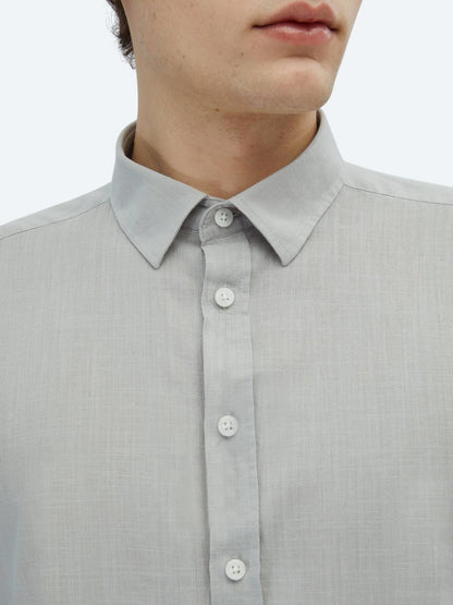 Açık Gri Düz Regular Fit Uzun Dokuma Casual %100 Pamuk Gömlek
