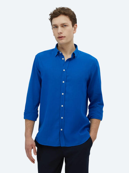 Saks Düz Regular Fit Uzun Dokuma Casual %100 Pamuk Gömlek