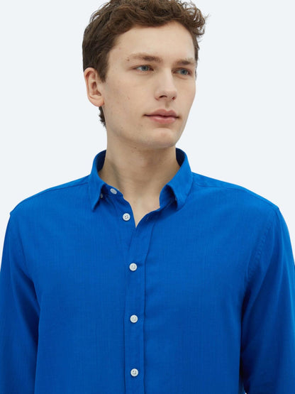 Saks Düz Regular Fit Uzun Dokuma Casual %100 Pamuk Gömlek