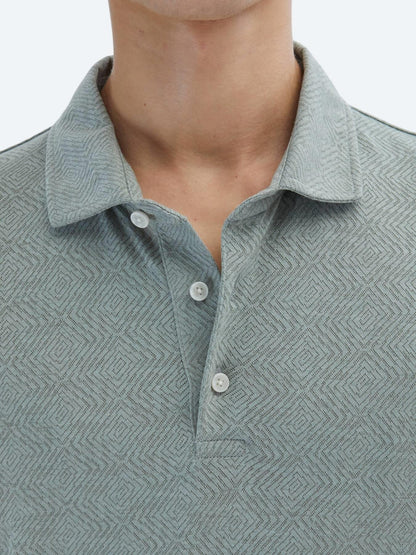 Haki Desenli Polo Yaka Pamuk Karışımlı T-shirt