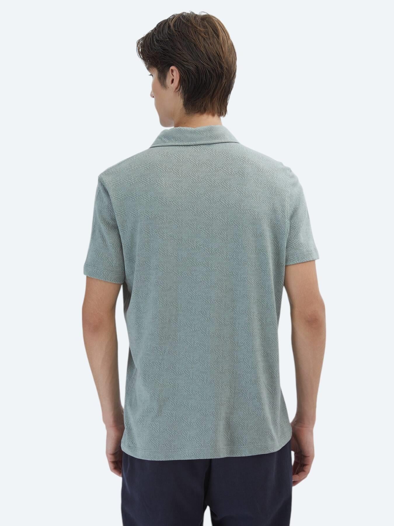 Haki Desenli Polo Yaka Pamuk Karışımlı T-shirt