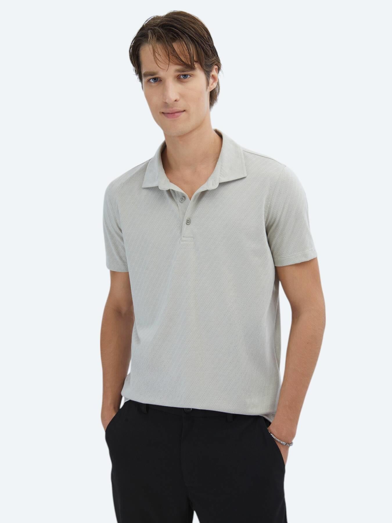 Açık Haki Desenli Polo Yaka T-shirt