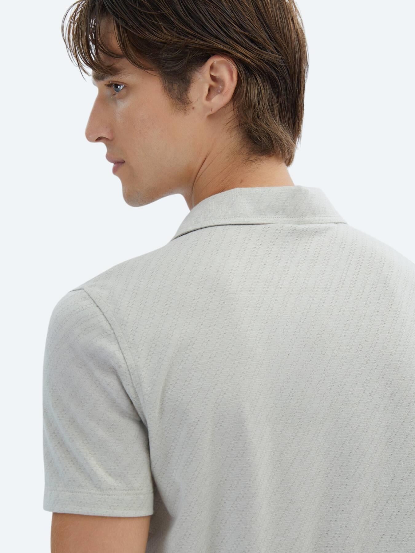 Açık Haki Desenli Polo Yaka T-shirt