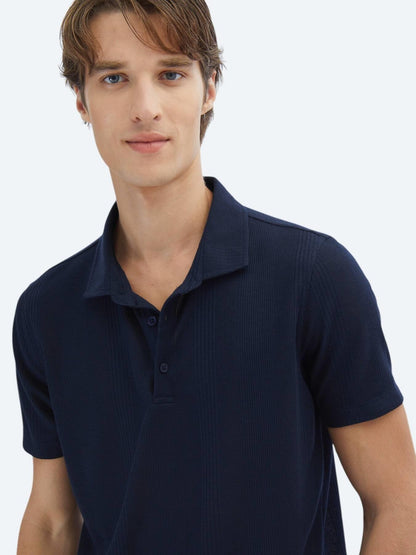 Lacivert Desenli Polo Yaka T-shirt