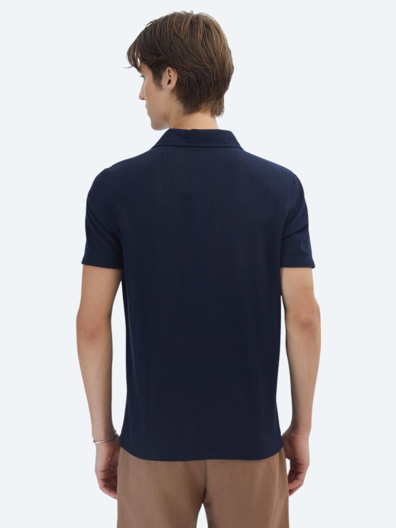 Lacivert Desenli Polo Yaka T-shirt