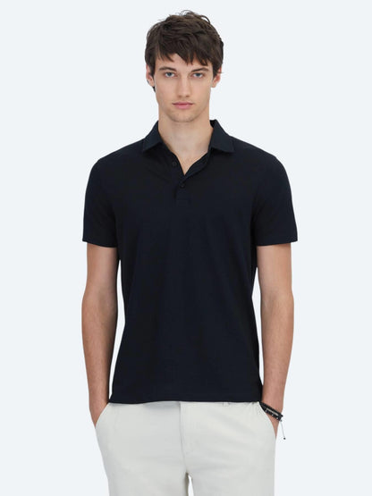 Siyah Desenli Polo Yaka Pamuk Karışımlı T-shirt