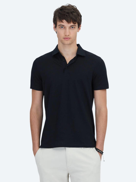 Siyah Desenli Polo Yaka Pamuk Karışımlı T-shirt