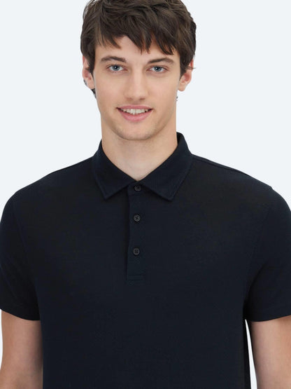 Siyah Desenli Polo Yaka Pamuk Karışımlı T-shirt