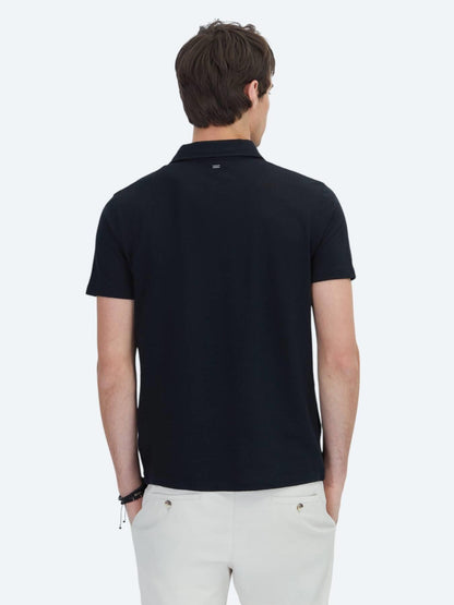 Siyah Desenli Polo Yaka Pamuk Karışımlı T-shirt