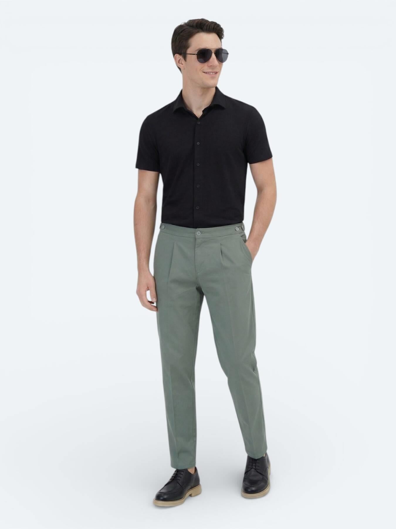 Siyah Düz Regular Fit Kısa Casual Gömlek