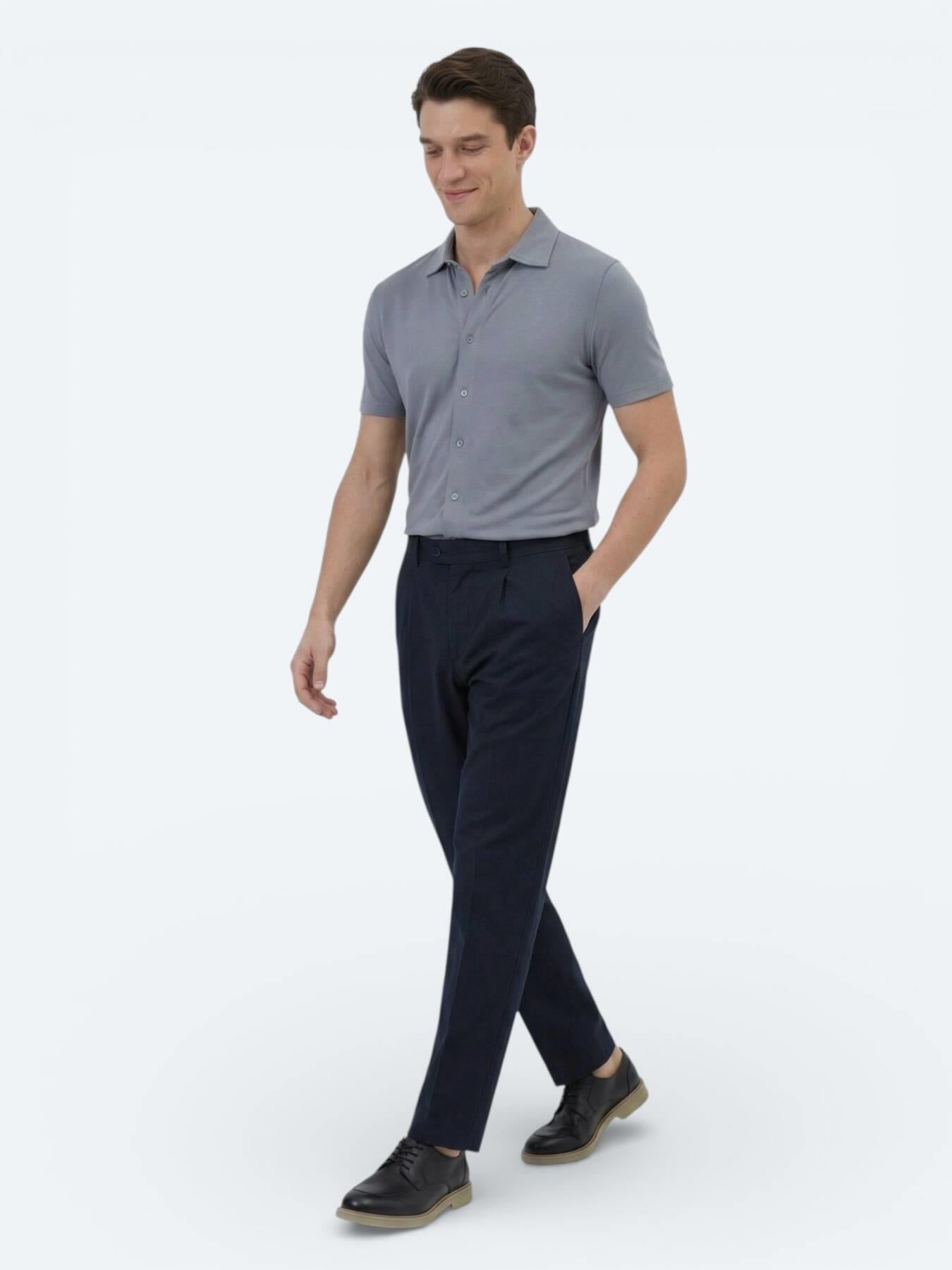 Gri Düz Regular Fit Kısa Casual Gömlek