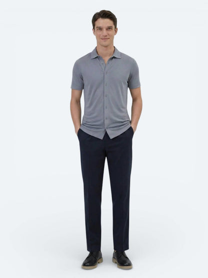 Gri Düz Regular Fit Kısa Casual Gömlek