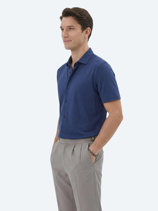 Indigo Düz Regular Fit Kısa Casual Gömlek