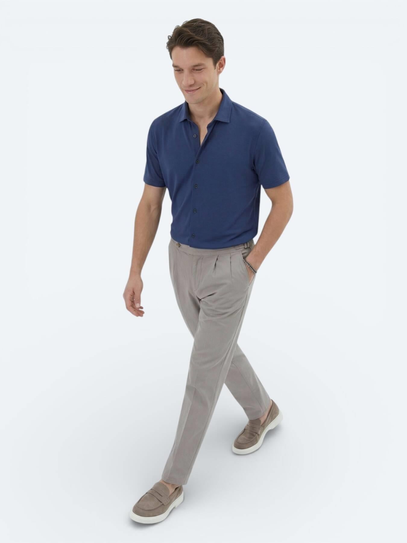 Indigo Düz Regular Fit Kısa Casual Gömlek