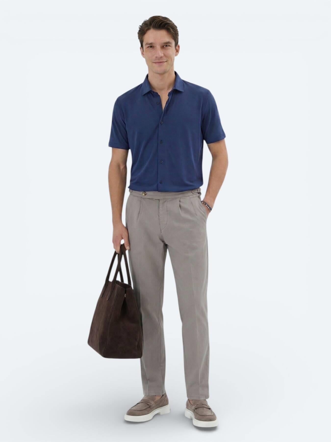 Indigo Düz Regular Fit Kısa Casual Gömlek