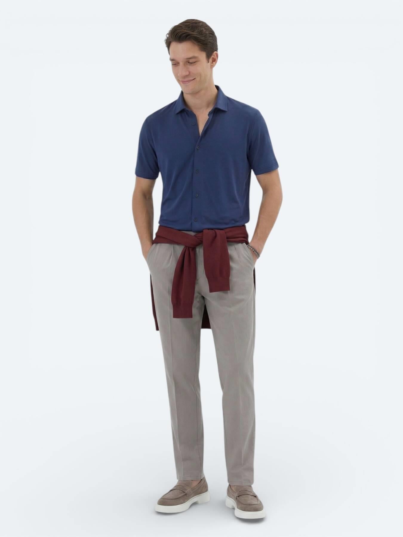 Indigo Düz Regular Fit Kısa Casual Gömlek
