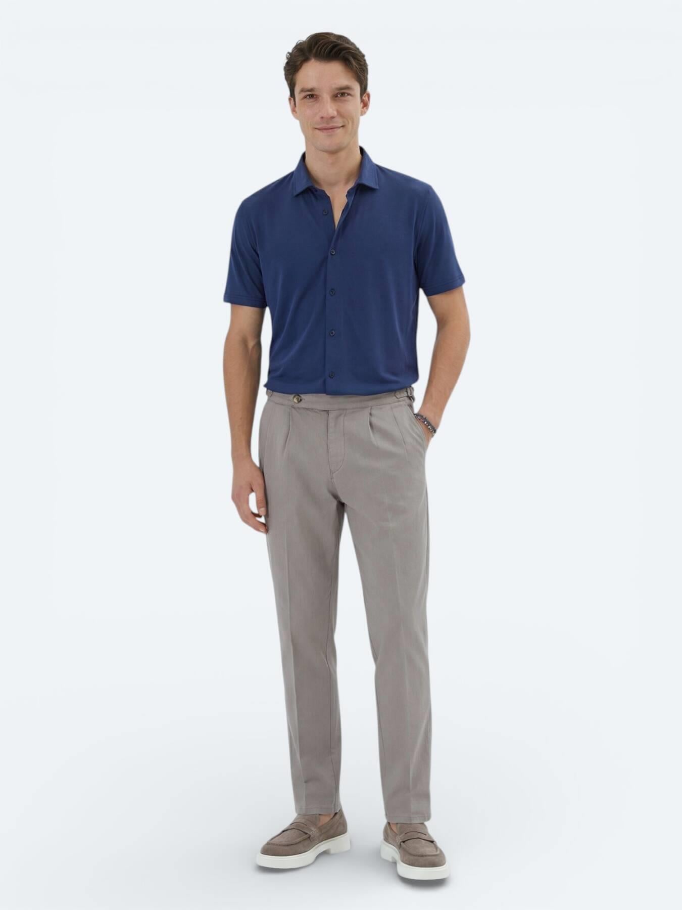 Indigo Düz Regular Fit Kısa Casual Gömlek