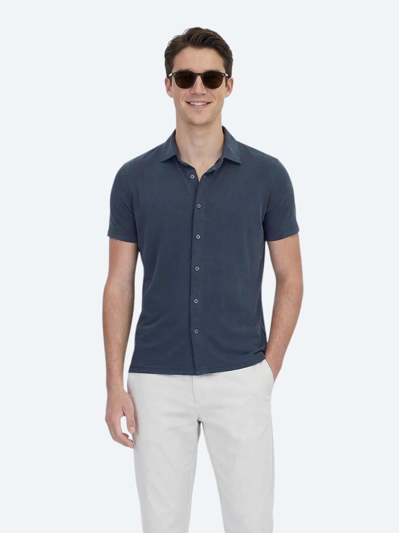 Antrasit Düz Regular Fit Kısa Casual Gömlek