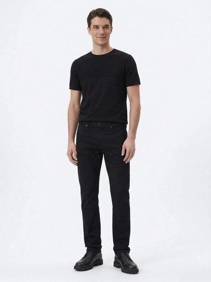 Siyah Bisiklet Yaka Desenli Triko