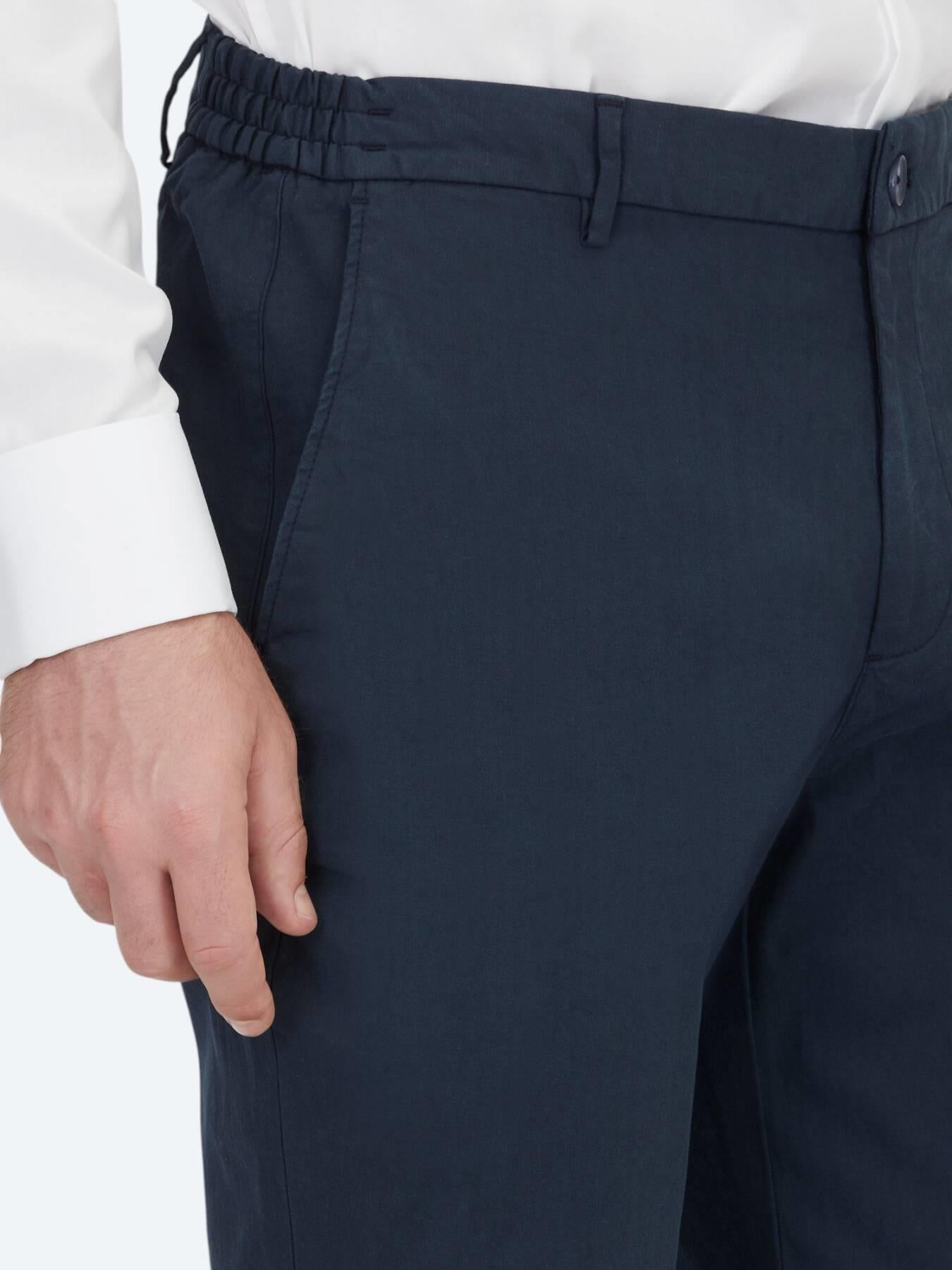 Lacivert Dokuma Jogging Fit Casual Pamuk Karışımlı Pantolon