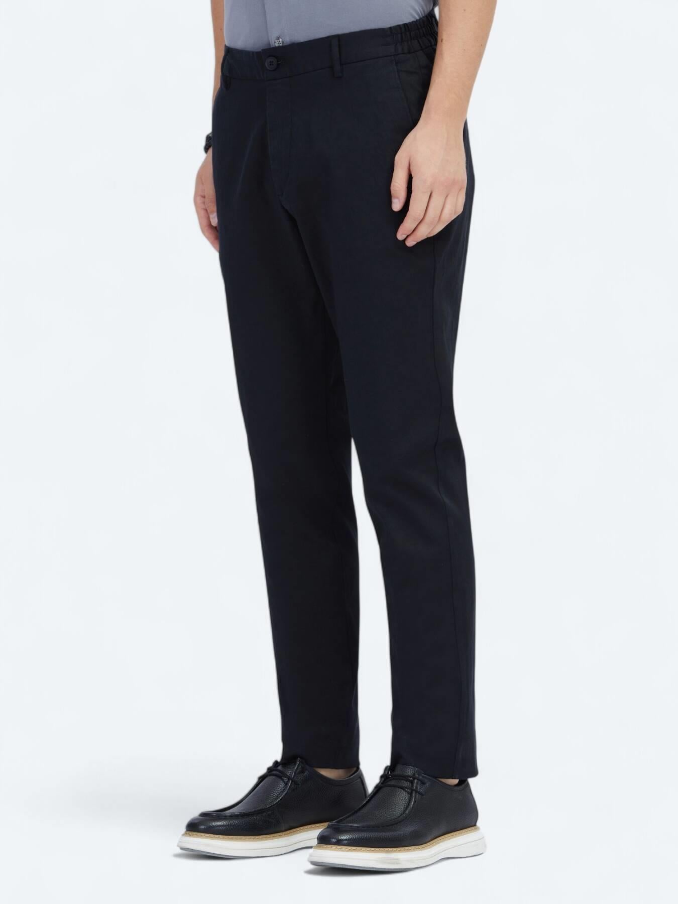 Siyah Dokuma Jogging Fit Casual Pamuk Karışımlı Pantolon